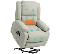 HOMCOM Sillón Relax Reclinable Eléctrico Levanta Personas Sillón Elevador con 8 Punto de Masaje Calor Lumbar 2 Controles Remotos Reposapiés Tela Resistente a los Arañazos y Bolsillo Lateral Gris Claro