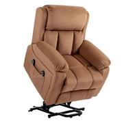 HOMCOM Sillón Relax Reclinable Eléctrico Levanta Personas, con Masaje Vibratorio y Calor, Sillón Elevador, con Control Remoto, Reposapiés, Tapizado en Cuero Sintético, Bolsillos, Marrón
