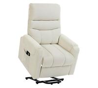 HOMCOM Sillón Relax Reclinable Eléctrico Levanta Personas, Sillón Elevador con 8 Puntos de Masaje, 2 Controles Remotos, Reposapiés, Tapizado en Pana, Acolchado Grueso, Bolsillo Lateral, Beige