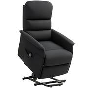 HOMCOM Sillón Relax Reclinable Eléctrico Levanta Personas, Sillón Elevador con Control Remoto, Reposapiés, Tapizado en Lino, Bolsillo Lateral, para Salón, Dormitorio, Negro