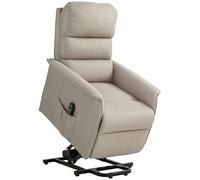 HOMCOM Sillón Relax Reclinable Eléctrico Levanta Personas, Sillón Elevador con Control Remoto, Reposapiés, Tapizado en Lino, Bolsillo Lateral, para Salón, Dormitorio, Beige