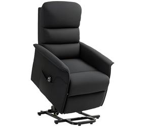 HOMCOM Sillón Relax Reclinable Eléctrico Levanta Personas, Sillón Elevador con Control Remoto, Reposapiés, Tapizado en Lino, Bolsillo Lateral, para Salón, Dormitorio, Negro