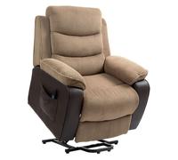 Homcom sillón relax reclinable eléctrico levanta personas, sillón elevador, con puerto usb, asiento ancho 60 cm, control remoto, reposapiés, tapizado en pana y cuero, bolsillos laterales, marrón