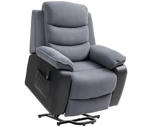 HOMCOM Sillón Relax Reclinable Eléctrico Levanta Personas, Sillón Elevador, con Puerto USB, Control Remoto, Reposapiés, Tapizado en Pana, Bolsillos Laterales, Gris Oscuro