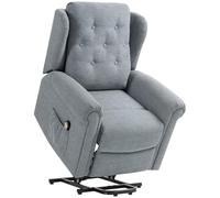 HOMCOM Sillón Relax Reclinable Eléctrico Levanta Personas Sillón Elevador con Respaldo Alto Capitoné Control Remoto Tapizado en Lino y Bolsillos Laterales Gris