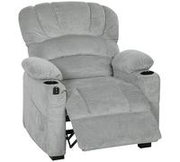 HOMCOM Sillón Relax Reclinable Eléctrico, Sillón Reclinable Silencioso de Terciopelo con Función Memoria, Reposapiés, Mando a Distancia, Bolsillos, Puerto USB, Portavasos, Respaldo Concha, Gris
