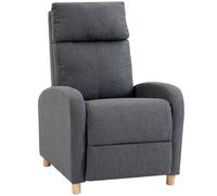 HOMCOM Sillón Relax Reclinable Manual 135° con Reposapiés en Tejido Efecto Lino Patas de Madera Gris Oscuro Aosom España