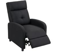 HOMCOM Sillón Relax Reclinable Manual, Sillón Relax de Lino con Apertura Push, Reposapiés, Respaldo Alto, Acolchado Grueso, Butaca Reclinable hasta 155º para Salón, Dormitorio, Oficina, Negro