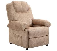 HOMCOM Sillón Relax Reclinable Manual, Sillón Relax de Terciopelo con Reposabrazos, Reposapiés, Acolchado Grueso, Butaca Reclinable hasta 135º para Salón, Dormitorio, Oficina, Beige