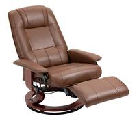 HOMCOM Sillón relax reclinable reposapiés ajustable pivotante 360° base de madera revestimiento sintético marrón Aosom España