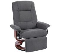 HOMCOM Sillón relax reclinable reposapiés regulable giratorio 360° base de madera tejido aspecto lino gris