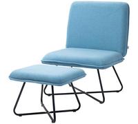 HOMCOM Sillón Relax Sillón de Salón con Reposapiés Butaca para Dormitorio sin Brazos con Patas de Acero en Forma de Cruz para Sala de Estar Azul Claro