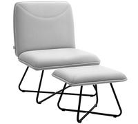 HOMCOM Sillón Relax Sillón de Salón con Reposapiés Butaca para Dormitorio sin Brazos con Patas de Acero en Forma de Cruz para Sala de Estar Gris Claro