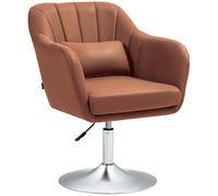 HOMCOM Sillón Relax sillón Dormitorio Alto Confort - Cojines lumbares Altura Regulable 360° Giratorio Base Metal Cromado - marrón