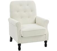 HOMCOM Sillón Relax Sofá Individual de Lino Asiento Acolchado Grueso Crema | Asiento Acolchado Grueso, Respaldo Alto Capitoné, Patas de Madera Maciza, Butaca de Salón, Dormitorio, Oficina