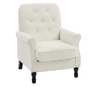 HOMCOM Sillón Relax, Sofá Individual, Tapizado en Lino, Asiento Acolchado Grueso, Respaldo Capitoné, Patas de Madera Maciza, Butaca para Salón, Dormitorio y Oficina, Crema
