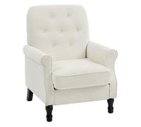 Homcom sillón relax, sofá individual, tapizado en lino, asiento acolchado grueso, respaldo capitoné, patas de madera maciza, butaca para salón, dormitorio y oficina, crema