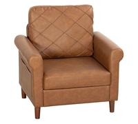HOMCOM Sillón Relax, Sofá Individual, Tapizado en PU, Cojín Grueso, Respaldo con Costuras, Asiento Amplio, Patas de Madera Maciza para Salón, Dormitorio y Oficina, 82x71x84 cm, Marrón