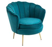 HOMCOM Sillón Shell Sillón de diseño Dim. 79L x 77W x 77H cm Patas cónicas Doradas Terciopelo Azul