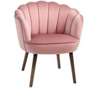 HOMCOM Sillón Shell Sillón Lounge con Respaldo y Cojín Aspecto Terciopelo Patas de Madera de Hevea Dim. 66L x 66W x 78,5H cm, Rosa