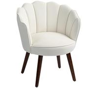 HOMCOM Sillón Shell Sillón Lounge con Respaldo y Cojín Aspecto Terciopelo Patas de Madera de Hevea Dim. 66L x 66W x 78,5H cm, Crema