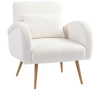 HOMCOM Sillón tapizado, cubierta de felpa, sillón tapizado con reposabrazos y cojín lumbar, patas de metal, sillón de lectura, blanco crema