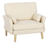 HOMCOM Sillón tapizado en terciopelo, sillón de acento extragrande con patas de madera, sillón de lectura para salón y dormitorio, blanco crema