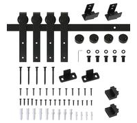 HOMCOM Sistema de puerta corredera riel para puertas dobles de madera acero carbono negro Negro