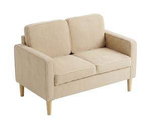 HOMCOM Sofá 2 plazas con 2 cojines, almacenamiento patas de madera maciza Loveseat pequeño moderno pana 117 x 63 x 79 cm Beige