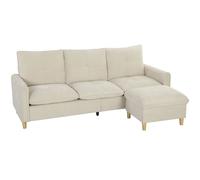 HOMCOM Sofá 3 plazas con pouf de almacenaje, sofá modular en esquina 210 cm, asiento amplio, tejido efecto lino, crema