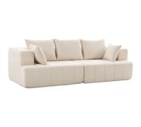 HOMCOM Sofá 3 plazas de Chenilla 248cm Ancho, Asiento Acolchado Beige | Sofá moderno, muelles de resorte, reposabrazos anchos, 2 cojines, base antideslizante, para sala de estar y dormitorio