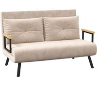 HOMCOM Sofá Cama 2 Plazas Plegable Convertible 3 en 1 Respaldo Ajustable 5 Niveles, Almohadas, Beige, 102x73x81cm Aosom España