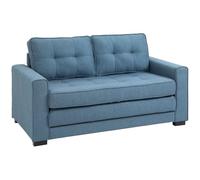 HOMCOM Sofá Cama 2 Plazas 147,5x75x85 cm Azul | Respaldo Tachonado, Cojines, Alfombrilla Plegable, Tela con Aspecto de Lino, para Sala de Estar, Habitación de Invitados