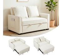 HOMCOM Sofá Cama 2 Plazas 3 en 1 Respaldo Ajustable Blanco Crema | Sofá Cama Tejido Rizo, 3 Niveles, Bolsillos Laterales, 2 Almohadas con Fundas Extraíbles, Sala de Estar, Espacios Pequeños