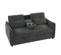 Homcom sofá cama 2 plazas 3 en 1, sofá cama de chenilla con mesa auxiliar, portavasos, respaldo ajustable, bolsillos laterales, 2 almohadas para sala de estar, espacios pequeños, gris oscuro