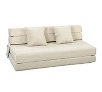 HOMCOM Sofá Cama 2 Plazas Plegable 2 en 1 Butaca 2 Plazas Convertible en Terciopelo Acanalado con Almohada Bolsillos Laterales Crema Aosom España