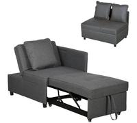 HOMCOM Sofá Cama 3 en 1 Sofá Individual con Respaldo Ajustable Sillón Cama Individual con Almohadas para Dormitorio Sala de Estar Apartamento Gris