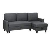HOMCOM Sofá Cama 3 Plazas con Chaise Longue Convertible, Sofá de Esquina con Espacio de Almacenaje, Cojines Desmontables en Tejido Efecto Lino, para Salón, 197x129x85 cm, Gris Oscuro