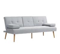 HOMCOM Sofá Cama 3 Plazas, Mesa Abatible con 2 Soportes para Vasos, 181x77x78 cm, Sofá Cama con Respaldo Ajustable, Apertura Clik-Clak, Reposabrazos Desmontables, Patas de Madera, Gris Claro