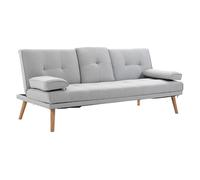 HOMCOM Sofá Cama 3 Plazas, Mesa Abatible con 2 Soportes para Vasos, 181x77x78 cm, Sofá Cama con Respaldo Ajustable, Apertura Clik-Clak, Reposabrazos Desmontables, Patas de Madera, Gris Claro