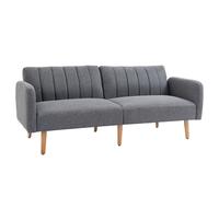 HOMCOM Sofá Cama 3 Plazas Sofá de Tela Sofá con Función de Cama Poliéster Tipo Lino Madera de Goma 173x75x73 cm Gris Aosom España