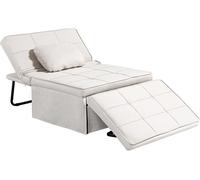 HOMCOM Sofá Cama Plegable 3 en 1 de 1 Plaza Tapizado en Lino Con Respaldo Ajustable en 5 Posiciones, Reposapiés y Reposacabezas - Carga 200 kg - Crema