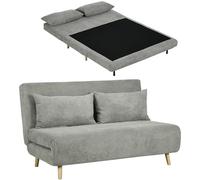 HOMCOM Sofá Cama, Cama Plegable con función de Cama, Cojines de Respaldo, sofá tapizado con Respaldo Ajustable, Aspecto Aterciopelado, 141 x 90 x 81 cm, Gris