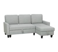 HOMCOM Sofá Cama Chaise Longue de 3 Plazas Chaise Longue Reversible Ambos Lados con Almacenaje con Fundas Removibles Gris Gris claro