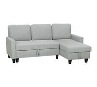 HOMCOM Sofá Cama Chaise Longue de 3 Plazas Chaise Longue Reversible Ambos Lados con Almacenaje con Fundas Removibles Gris