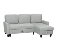 HOMCOM Sofá Cama Chaise Longue de 3 Plazas, Chaise Longue Reversible Ambos Lados con Almacenaje, Sofá Cama Esquinero Desplegable con Fundas de Cojines Removibles, Tapizado en Lino, para Salón, Gris
