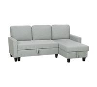 HOMCOM Sofá Cama Chaise Longue de 3 Plazas, Chaise Longue Reversible Ambos Lados con Almacenaje, Sofá Cama Esquinero Desplegable con Fundas de Cojines Removibles, Tapizado en Lino, para Salón, Gris