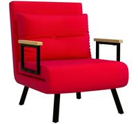 HOMCOM Sofá Cama con Respaldo Ajustable en 5 Niveles, Sofá Cama Plegable con Cojines para Salón, en Tejido Tapizado, Acero y Madera, 63x73x81 cm, Rojo