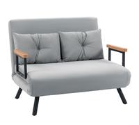 HOMCOM Sofá Cama Convertible 4 en 1 Sofá Cama 2 Plazas Plegable Respaldo Ajustable de 5 Niveles Almohadas 102x73x81cm Gris