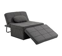 HOMCOM Sofá Cama Convertible Plegable 4 en 1, Sillón Cama Plegable, Tapizado en Lino, con Respaldo Ajustable, Reposapiés, Almohada, para Espacios Pequeños, Apartamentos, Gris